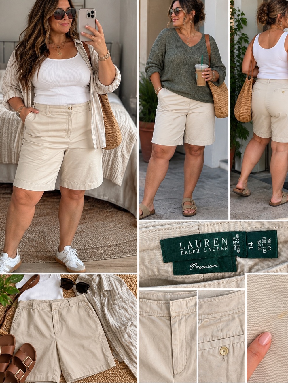 Lauren Ralph Lauren Premium Women’s Size 14 Beige Khaki Bermuda Chino Shorts